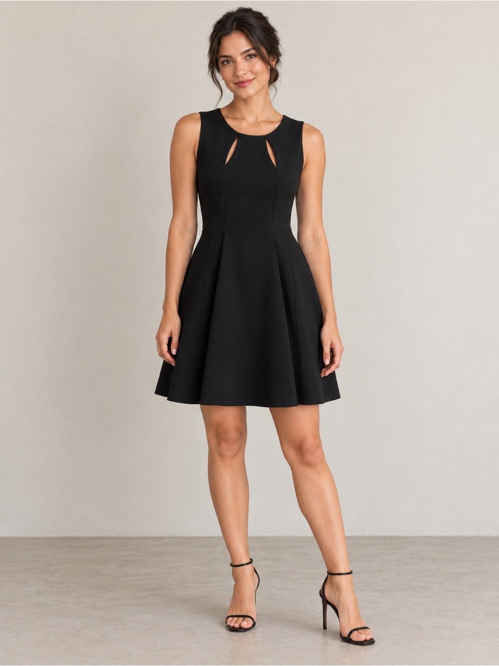 Cynthia Rowley Black Keyhole Cutout Fit & Flare Dress Midi Dress Black & Pink